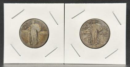 Standing Liberty Silver Quarter Pair, 90% Silver, Type 2 Design, Mounted in 2x2 Holders