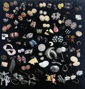 Vintage & Costume Earring Lot ~65 Pieces, Assorted Styles, Mixed Materials, Clip-On/Posts/Dangles