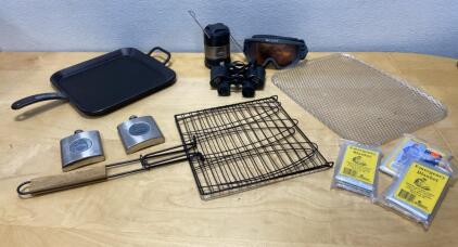 Lodge 12&rdquo; Cookware - Tasco Binoculars- (2) Flasks - Scott&rsquo;s Googles - Camp Accessories