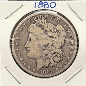 1880 Morgan Silver Dollar, 90% Silver, No Mint Mark, U.S. Coin, Circulated