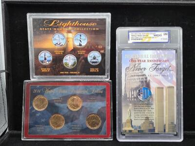 (1) Lighthouse State Quarter Collection (1) 2014 United States Presidential Dollars (1) 2001 New York US Statehood Quarter One Year Anniversary