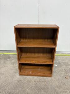 Medium Brown Wood Grain Bookshelf, 3 Shelves, Approx. 36x24x12 inches
