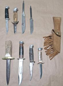 (8) Vintage Fixed Blade Knives & (1) Sheath
