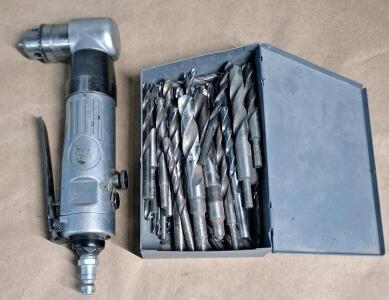 (1) Right Angled Pneumatic Air Drill & Assorted Drill Bits