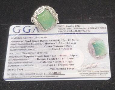 Green Beryl Emerald Ring, Size 7 US