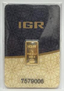 IGR Gold Bar, 1g, 999.9 Fine, Serial No. 7579006