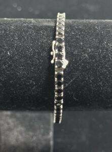 JAXXON 925 Sterling Silver Black CZ Tennis Bracelet 8", 3mm, Box Clasp