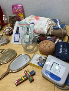 Vintage Mirror and Brush - Blood Pressure Monitor (works) - Glass Bells (3) - Fan - and Many Littles