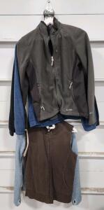 (1) L.L.Bean Women's Brown Fleece-Lined Vest Size M (1) Women's The North Face Heathered Blue Knit Fleece Full-Zip Jacket Size M (1) L.L.Bean Women's Fleece Jacket Size Unknown (2) Columbia Women's Benton Springs Full-Zip Fleece Jacket Size M W/ Garment B