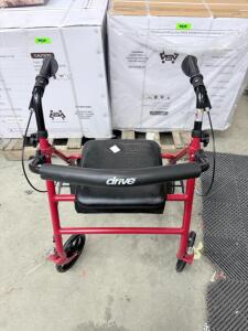 Drive Medical 4-Wheel Rollator, Red, Padded Seat, 300 lb Capacity, Folding Frame, Hand Brakes