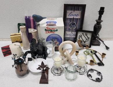 (1) 6" Snow Lighted Musical Dome (1) Natural Soapstone Lover's Knot Sculpture (1) Black Metal Table Lamp Base (1) Replica of a Chinese Terracotta Warrior Statue And More
