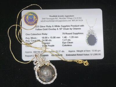 Silver Ruby & White Sapphire Pendant Necklace