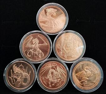 (6) World Dragon Legend One Ounce Copper Coins