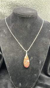 Red Sea Jasper Gemstone Pendant & .925 Silver Necklace