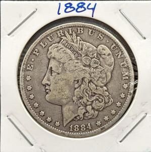 1884 Morgan Silver Dollar, Philadelphia, 90% Silver, VG/Fine
