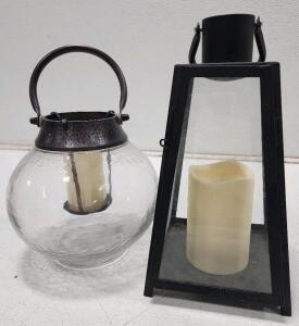 (1) Smart Living 13-inch Tapered Metal LED Candle Lantern (1) Apothecary & Company Hammered Glass Tealight Lantern