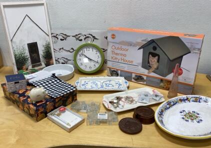 Outdoor Thermo Kitty House - Clock - Platters- Decorative Box - Wooden Coasters and More