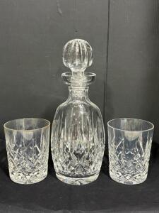 Waterford Crystal Whiskey Decanter Set with Stopper and 3 Glasses &ndash; Cut Pattern, Etched Mark