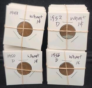 (100) Minted 40s-50s Wheat Penny Coins
