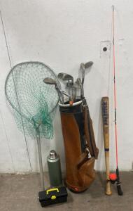 Golf Clubs and Bag - Various Club Brands - Knight- Eagleflight and More - Fishing Pole and Net - Baseball Bat