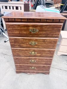 5-Drawer Chest of Drawers, Medium Brown Veneer, Brass Handles, Made in Mexico, 42"x28"x15"