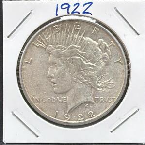 1922 Peace Dollar Coin, United States, 90% Silver, No Mint Mark