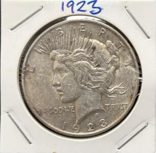 1923 Peace Silver Dollar, 90% Silver, Circulated US Coin, 38.1 mm, 24 g
