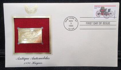 (1) 1995 22k Gold Foil Haynes Antique Automobiles First Day of Issue Stamp Replica