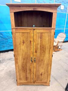 Solid Wood Armoire Entertainment Center with Cable Management, Sliding Tray, and 2 Doors, 72&rdquo; Tall