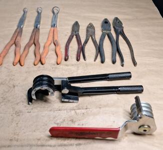 (2) Small Tubing Benders, (3) Pittsburgh 11" Long Reach Hose Grip Pliers & (4) Pair Of Lineman Pliers