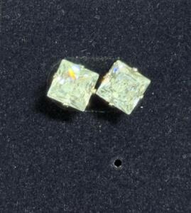 925 Princess Cut Stud Earrings, 6mm Square Stones, Four-Prong White Metal Setting, Push Backs