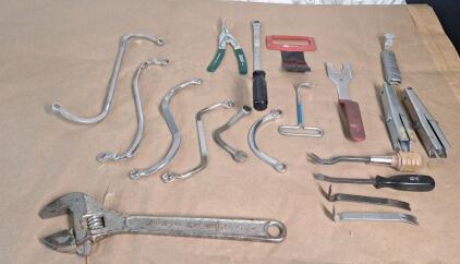 (1) 15" Crescent Wrench & Assorted Automotive Door & Panel Tools
