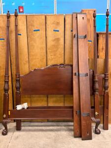 Queen Four Poster Bed Frame, Carved Pineapple Finials, Claw & Ball Feet, Solid Wood, Vintage Style 84in H x 66in W x 86in L