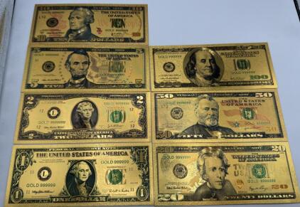 Novelty Gold Toned U.S. Bank Notes $1 To $100