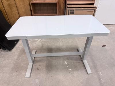 Electric Height-Adjustable Standing Desk, White Glass Top, 47"x24", Touch Control, Drawer, 3 Presets