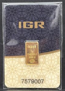 1g IGR Gold Bar, 999.9 Fineness, Serial 7579007