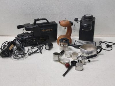 Hitachi VM-2270A VHS Camcorder, Atomic Stovetop Espresso Maker, & Krups 963 Espresso Maker.