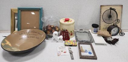 (1) Limited Edition Chaney 1875 High Rider Bicycle Shaped Clock Replica (1) Hallmark Maya Angelou Life Mosaic Collection Bowl And More