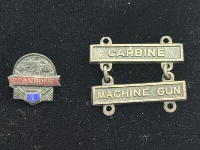 Stanhome 1-Year Service Pin - Sterling Silver by Kreisler, Vintage Employee Award, c. 1940s&ndash;1960s & Sterling Silver U.S. Army Carbine & Machine Gun Marksmanship Qualification Bars (WWII-Korea Era)