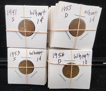 (100) Minted 40s-50s Wheat Penny Coins