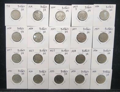 (20) 1918-1935 U.S. Buffalo Nickel Coins