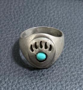 Sterling Silver Bear Claw Turquoise Ring, Marked STERLING, Native American Style, Size Unknown
