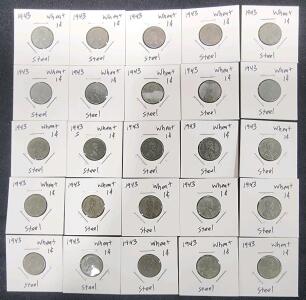 (25) 1943 Steel War Wheat Penny Coins