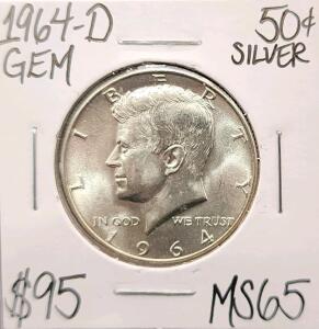 1964-D MS65 Gem Silver Kennedy Half Dollar