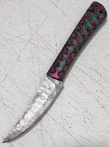 (1) Fixed Blade Damascus Steel Kitchen Utility Filet Knife With Wood Handle