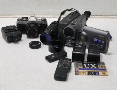 Canon AE-1 35mm SLR Camera with 50mm f/1.8 Lens, Sigma 70-210mm Zoom, Speedlite 155A