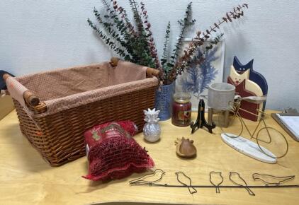Wicker Basket - Home Decor - Cats - Pineapples- Candle and More
