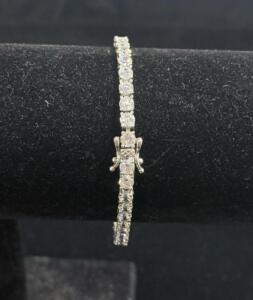 Sterling Silver 7.25" Tennis Bracelet, Round Cubic Zirconia, Box Clasp, 925, China Marked