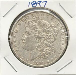 1897 Morgan Silver Dollar Coin, United States, 90% Silver