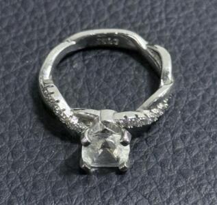 Sterling Silver S925 Twisted Band Ring with Square Center Cubic Zirconia & Accent Stones